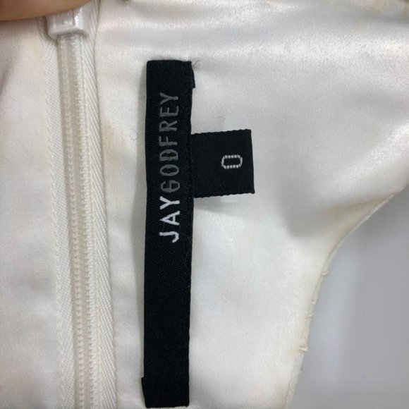 JayGodfrey White Paisley Jacquard Scoop Neck Front Slit Midi Length Dress 0 - Picture 5 of 7